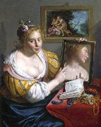 Paulus Moreelse Girl with a Mirror, an Allegory of Profane Love Sweden oil painting artist